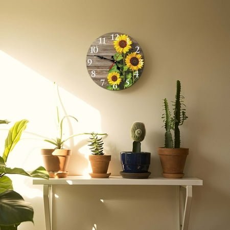 100Fens 30Cm European Retro Rustic Sunflower Wall Clock Home Living Room Decoration Wall Clock