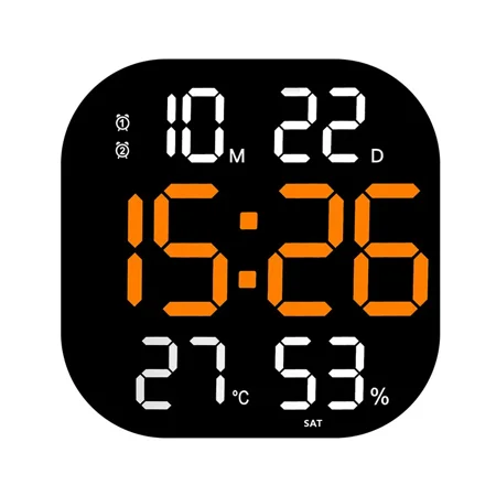 11Inch Large Screen LED Digital Wall Clock Humidity Dual Alarm 10Levels Smart Brightness Remote Control Electronic Clock Decor (Black-Orange,11 Inch)