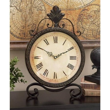 11 in. x 17 in. Brown Metal Scroll Analog Clock