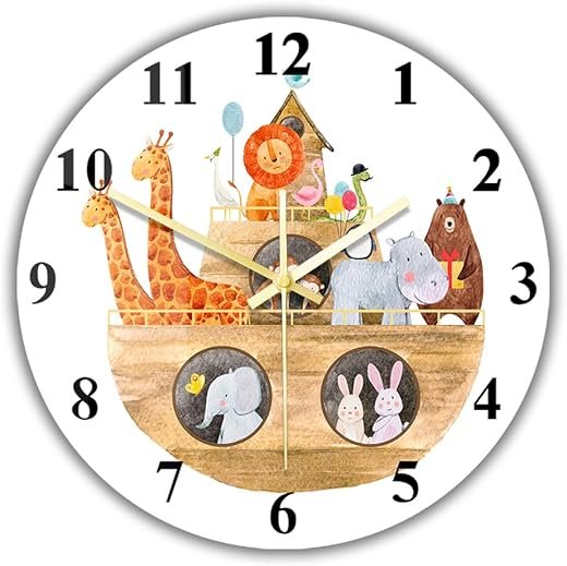 12 Inch Cute Cartoon Animal Wall Clock, Kids Wall Clock Watch Silent Non Ticking Giraffe Elephant Lion Wall Clock Battery Operated Big Numbers Easy to Read for Kids Room Nursery Baby Room Zoo