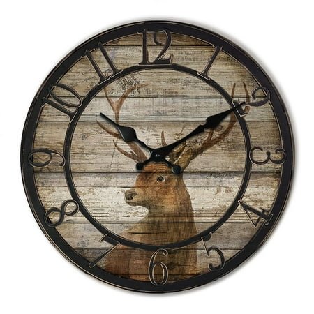 12 Vintage Deer Head Wood Wall Clocks With Slient Non-ticking Movement Operated by Battery