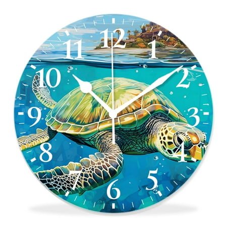 14 Inch Wall Clock Battery Operated Silent Clock Decorative for Office, Kitchen, Outdoor, Living Room，Vintage Ocean Map Turtles Creative Pattern