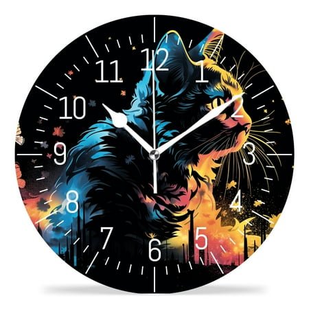 14 Inch Wall Clock Battery Operated Silent Clock Decorative for Office, Kitchen, Outdoor, Living Room，Colorful Cute Cat Butterfly Polka Dot Art