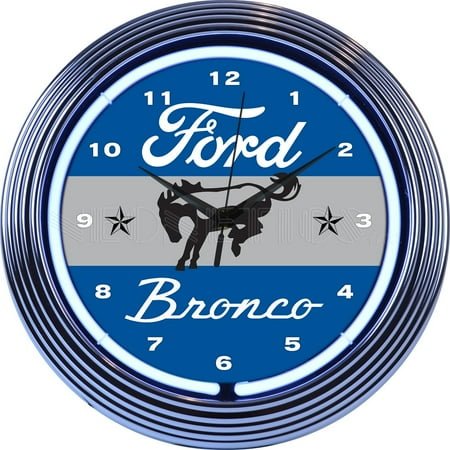 15 White & Blue Light Up Neon Wall Clock with Chrome Trim for Ford Bronco