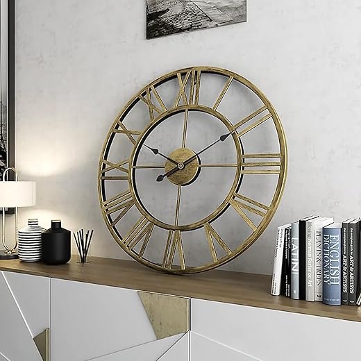 20 Inch Mute Retro Wall Clock, Roman Numerals Art Creative Clock Vintage Silent Metal Clock Industrial Gear Clock, Silent Non Ticking Large Round Decorative Clock for Living Room, Kitchen, Home, Loft