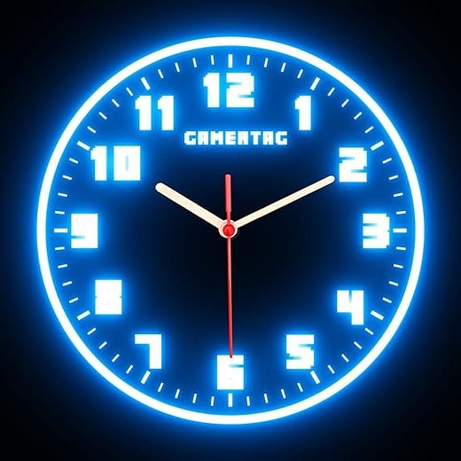 273001 GamerTag Game Room Gaming Zone Home Décor Personalized Custom Made Flexible Neon Wall Clock (Blue)