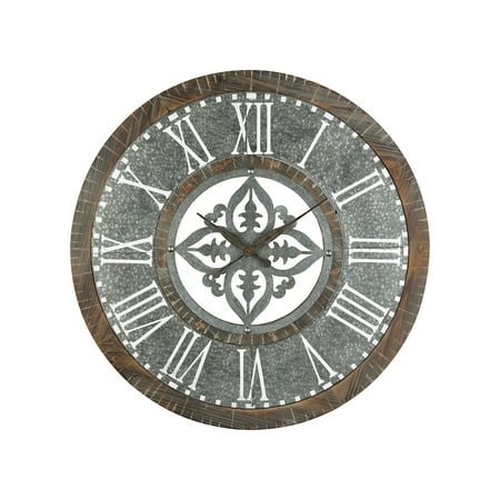 351-10279-Elk Home-Greystone - Transitional Style w/ ModernFarmhouse inspirations - Metal and Mirror and Wood Wall Clock - 36 Inches tall 36 Inches