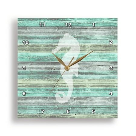 3dRose, A rustic weathered coastal and nautical seahorse for beach decor., 10x10 Wall Clock