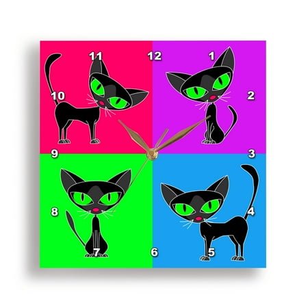 3dRose, Black Cat Four Attitudes Design, 15x15 Wall Clock