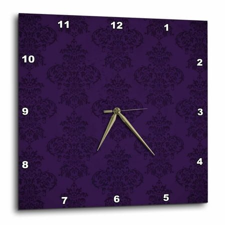 3dRose, Elegant Purple Damask Pattern, 10x10 Wall Clock