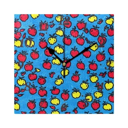 7.78in Hand Drawn Apples Pattern Square Wall and Table Clock Dual Use Vintage Design in Black or Gold