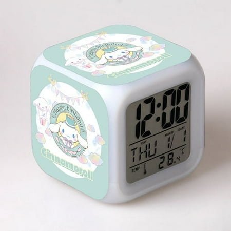 8cm Hot Sanrio Alarm Clock Night Light Colorful Changing Alarm Clock With LED Flash Light Model Toy For Kid Student Gift