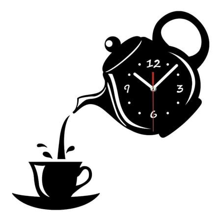 Acrylic Dial Teapot Wall Clock Non-ticking Clock Living Room Kitchen Bedroom Office Decor