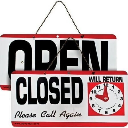 Advantus Open/Closed Sign with Clock 1 Each - Open/Closed, Please Call Again, Will Return Print/Message - 11.5 Width x 6 Height - Weather Resistant - Plastic - Red, White, Black