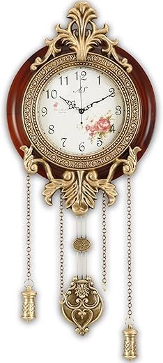 Aero Snail Wall Clock with Swinging Pendulum, Vintage Retro Style, Solid Wood Metal Art Workmanship, Imported Mechanism, Silent Non Ticking for Home Living Bedroom Kitchen, W205C