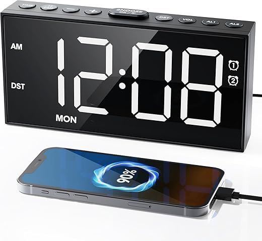 Alarm Clock for Bedroom,Dual Alarms,Weekday/Weekend Mode,7.5''LED Display,5 Dimmer, Digital Alarm Clock for Heavy Sleepers with Snooze,5 Volume,Type C & USB Chargers,Snooze,Battery Backup,Easy to Use