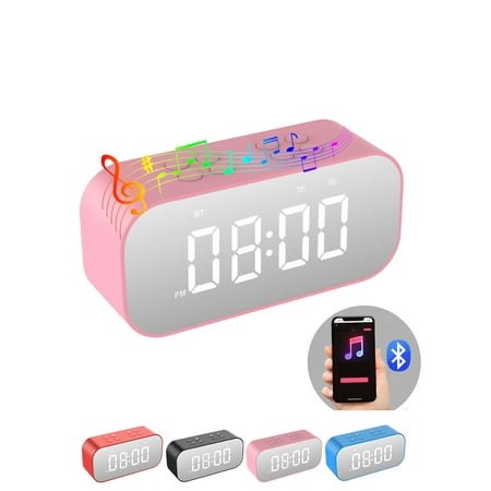 Alarm Clock with Bluetooth Speaker for Heavy Sleepers Adults,Digital Clock for Bedroom,Dual Alarms with Mirror LED Display,USB Charger,Ok to Wake Up for Kids,Teens (Red)