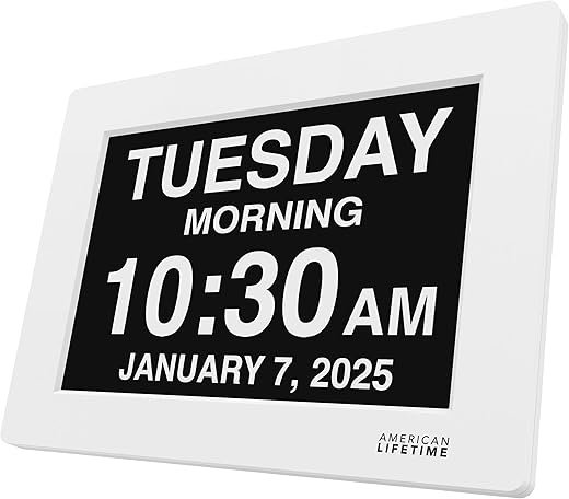 American Lifetime 【New 2024 Dementia Clock Large Digital Clock for Seniors, Digital Clock Large Display with Custom Alarms, Clock with Day & Date for Elderly, Large Number Digital Clock White