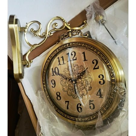 American Solid Wood Metal Double-Sided Wall Clock Mute European Living Room Two Sides Pocket Watch Creative Wall Clock Quartz Clock Large