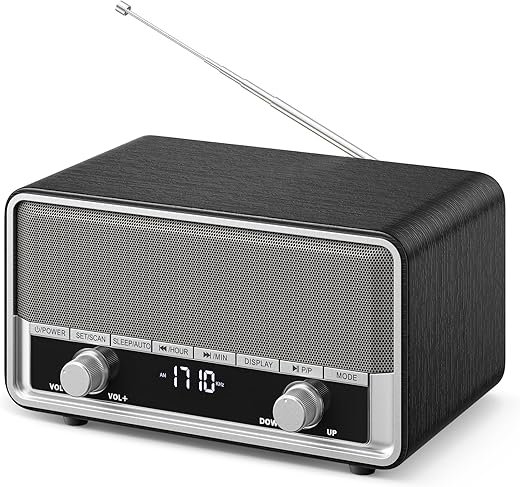 AM FM Radio Plug in Wall Clock Radio for Bedroom Digital Radio with LCD Display/40 Presets Retro Bluetooth Speaker Radio for Office FM Radio with Best Reception for Great Gift Black