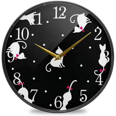 Animal Cat Polka Dot Pattern Wall Clock Silent Non Ticking 10 Inch Round Easy to Read for Home Office School Clock