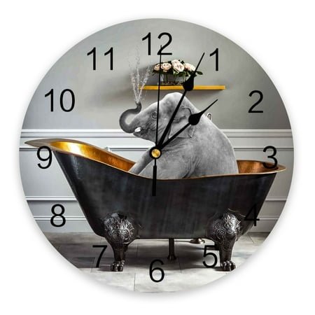 Animal Elephant Bathtub Retro Wall Clock Home r Bedroom Silent Oclock Watch Wall Digital Clock Wall Clock Modern Design