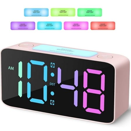 BAKIBO Digital Alarm Clock for Bedroom, Dual Loud Alarms, Large Night Light with 7 Colors,Adjustable Volume,Dimmer,Desk Clock with USB Charger, Ok to Wake Up for Kids,Teens