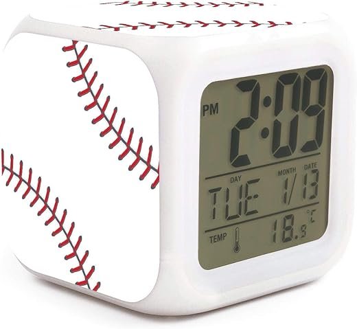 Baseball Ball Alarm Clock for Kids 7 LED Color Changing Wake Up Clock Home Decor Alarm Clock for Boy Girl Bedroom Digital Alarm Clock with Temperature Display