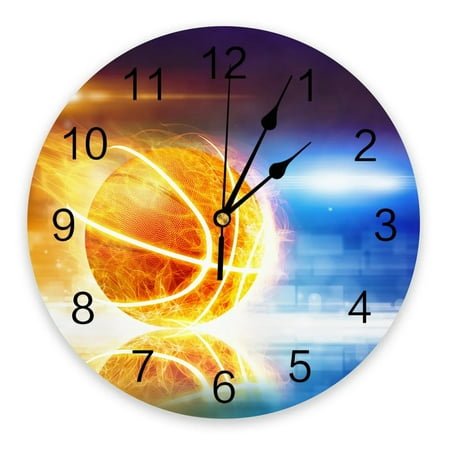 Basketball Sport Shooting PVC Wall Clock Modern Design Living Room Decoration Wall Clock Home Decore Wall Digital Clock（14 Inch）