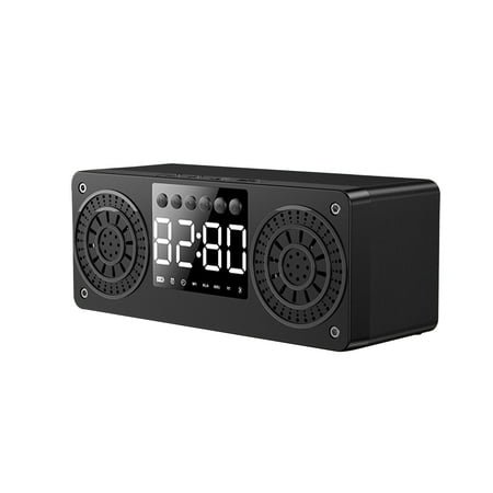 Bdday Wooden Bluetooth Speaker Alarm Clock with Fm Radio, Wireless Charging Station for Iphone/Samsung, Usb Charger Port, Dimmable Display, Sleep Timer, Digital Wood Clock for Bedroom, Bedside