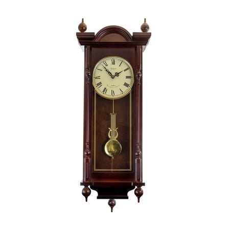 Bedford Clock Collection 31 Antique Mahogany Cherry Oak Chiming Wall Clock with Roman Numerals