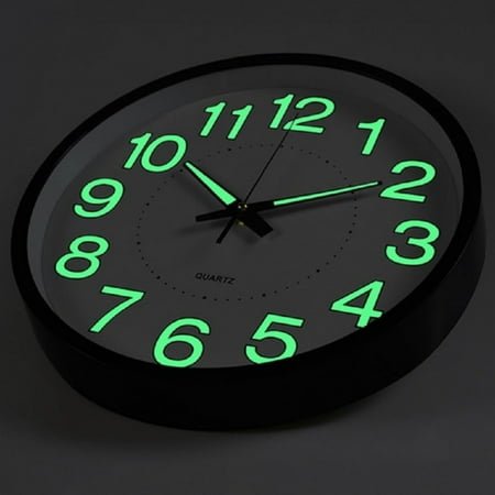 BERGUF 12 Quartz Modern Glow In The Dark Indoor Oversized Wall Clock, Silent Mechanism