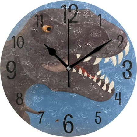 BESTKITTY Dinosaur Wall Clock Round Silent Non-Ticking [Battery Operated] Easy to Read Clocks for Home Kitchen Office Classroom Living Room Bedroom