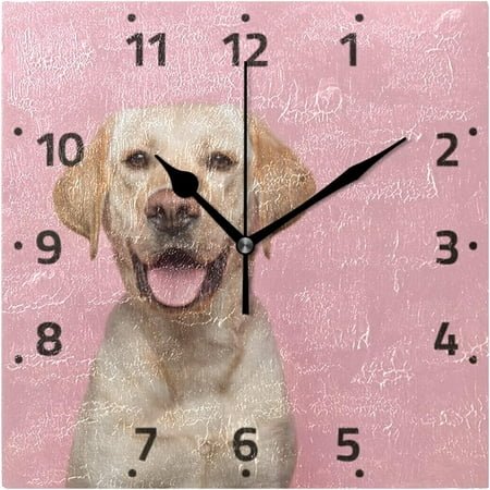 BESTKITTY Labrador Retriever Dog Wall Clock Square Silent Non-Ticking [Battery Operated] Easy to Read Clocks for Home Kitchen Office Classroom Living Room Bedroom