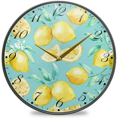 BESTKITTY Yellow Lemons Wall Clock Silent Non-Ticking Battery Operated Acrylic Painted Arabic Numerals Clocks 11.9 Inch for Home Kitchen Livingroom Office Classroom