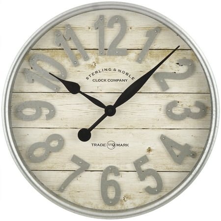 Better Homes & Gardens Indoor 20 White and Galvanized Raised Arabic Farmhouse Analog Wall Clock