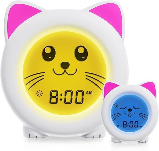 B&H Toddler Sleep Trainer - Ok to Wake Clock, USB Rechargeable Cat Kids Clock, Drop Proof Night Light & Alarm Clock, Science-Backed Lighting for Peaceful Sleep and Ready to Rise Mornings - Kitty