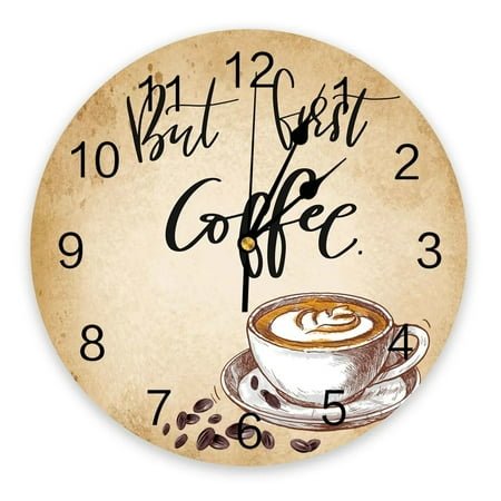 Black And White Grid Coffee Beans Wall Clocks Silent Home Cafe Office Clocks for Kitchen Wall Art（12 Inch）