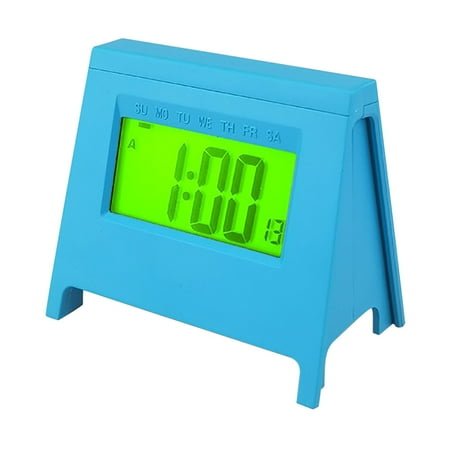 Blasgw Mini LCD Student Alarm Clock New Electronic Clock Smart Desktop Multi-function Clock With Luminous Temperature Calendar Sky Blue