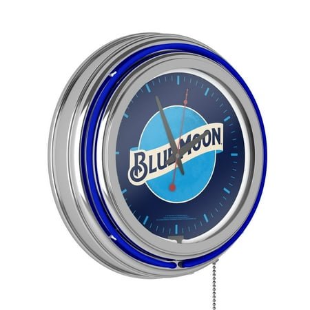 Blue Moon Retro Neon Analog Wall Clock with Pull Chain