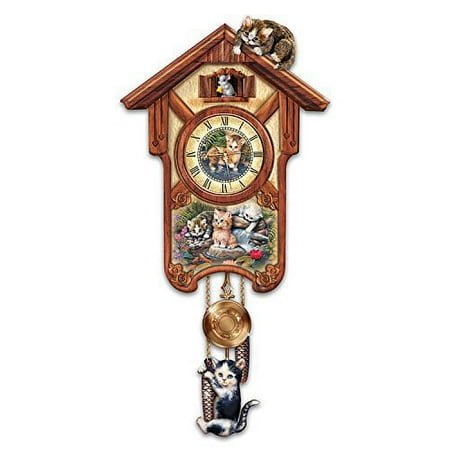 Bradford Exchange Quartz Kitten Art Indoor Cuckoo Clock, Pendulum Motion