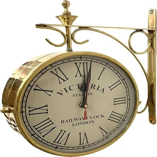 Brass Victoria 8 Inch Double Sided Station Clock Railway Clock