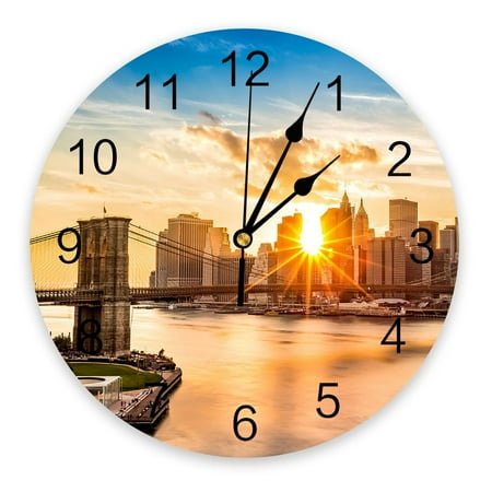 Brooklyn Bridge Manhattan City Clocks Wall Home Decor Modern Kitchen Room Bedroom Living Room Decor Wall Clock