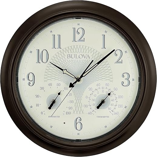 Bulova C4813 Weather Master Wall Clock, Bronze Finish, 18", Black