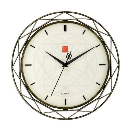 Bulova Clocks C4834 Luxfer Prism 14 Inch Frank Lloyd Wright Inspired Wall Clock