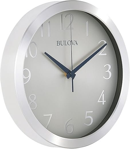 Bulova Winston Wall Clock C4844 | 10 Diameter | Metal Design with Diamond Cut Edges | Silent Sweep Quartz Movement | Easy-to-Read Arabic Numerals