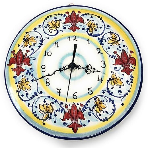 CERAMICHE D'ARTE PARRINI - Italian Ceramic Wall Clock Lily Red Hand Painted Made in ITALY Tuscan Art Pottery