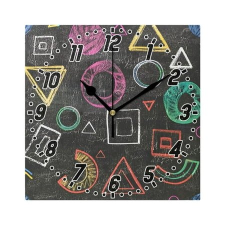 Chalk Paint Graphs Wall Clock Battery Operated Silent Non-Ticking Bedroom Office Kitchen Home School Decor 7.8(Black)