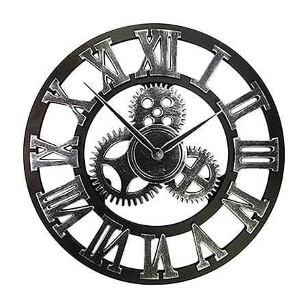 CheAAlet Vintage Steampunk Gear Clock, European Retro Industrial Wall Clock, Antique Style Wooden Gear Clock, Quiet Battery-Powered Retro Clock