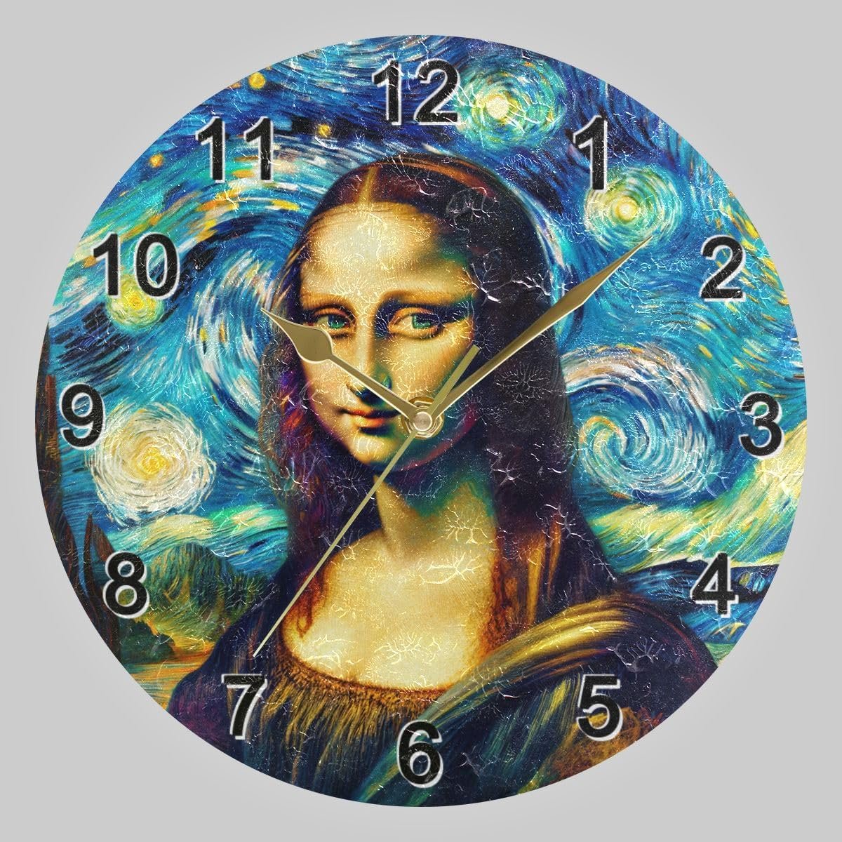 CHIFIGNO Mona Lisa in Starry Night Round Clock, Silent Wall Clocks Battery Operated 10 Round Wall Clock for Bedroom, Living Room